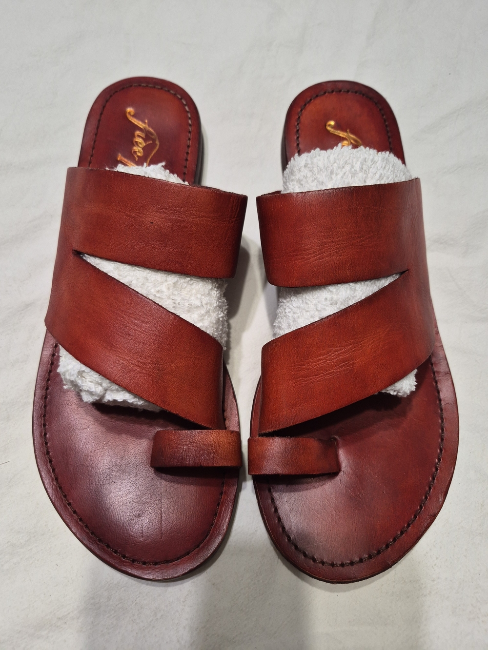 Free People Rust Red Leather Slide Sandals